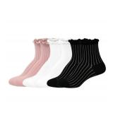 Hue Womens Ribbed Ankle Socks 6pk Black