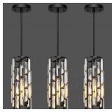 Mini Crystal Pendant Lights Black 3pk