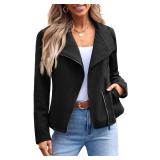 Automet Womens Faux Suede Moto Jacket Black Large
