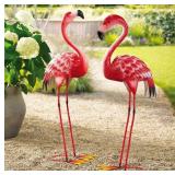 Metal Flamingo Statues 2pk
