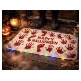 Halloween Mat Red Handprints Faux Wool Rug