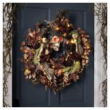 Pre-Lit 26 Inch Skeleton Halloween Wreath