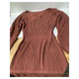 Womens Ribbed Knit V-Neck Sweater Dress Rust...