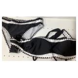 Womens Scalloped Trim Bikini Set Black White Large