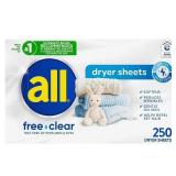 All Free Clear Dryer Sheets 250ct
