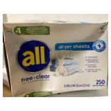 All Free and Clear Dryer Sheets 250ct