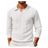Coofandy Cable Knit Long Sleeve Polo Shirt Large