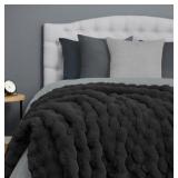 Ultra Fine Faux Fur Throw Blanket Black 60x70