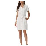 White Linen Blend Button Down Shirt Dress Medium