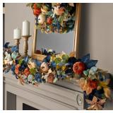 Blue Harvest Floral Garland With Pumpkins