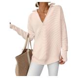 Anrabess Quarter Zip Pullover Sweater Almond Large