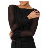 ASTR The Label Brisa Top Black Feathered Cuffs M