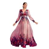 Toleen Floral Boho Maxi Dress Red XL