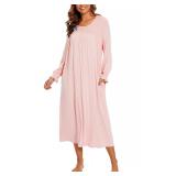 Aviier Victorian Long Sleeve Nightgown Pink M