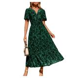 Amegoya Velvet Burnout V-Neck Maxi Dress Emerald L