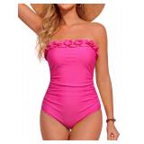 Smismivo Strapless One Piece Swimsuit Hot Pink M