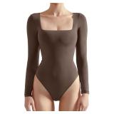 Suuksess Square Neck Long Sleeve Bodysuit Brown M