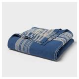 Threshold Plaid Cotton FullQueen Blanket Blue