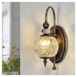 Piepooye Vintage Bronze Wall Sconce Glass Globe