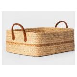 Water Hyacinth Folio Basket Faux Leather Handles