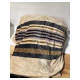 Striped Plush Throw Blanket 108 x 92 Beige Brown