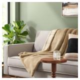 Threshold Faux Rabbit Fur Throw Blanket 50x60 Tan