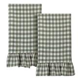 HunnmingRe Sage Green Gingham Ruffled Kitchen...
