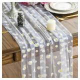 Artoid Mode White Daisy Table Runner 28x120 Inch