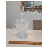 Pressed Glass Lidded Sugar Bowl with Finial and Do