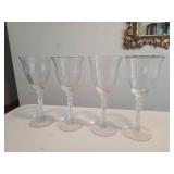 Four Clear Etched Wine Glasses with Ornate Stems