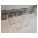 Five Etched Glass Tumblers with Foliate Design