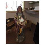 Native American-Themed Male Statue with Feather an
