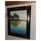 Framed Landscape Painting Depicting a Serene Lake