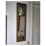 Rectangular Wall Mirror with Art Print and Wooden
