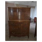 Vintage Wooden Highboy Dresser with Brass Handles