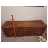 Wooden Nine-Drawer Low Dresser with Brass Accents
