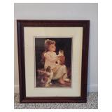 Framed Artwork of a Girl with Kittens