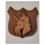 Hand-Carved Wooden Unicorn Wall Plaque