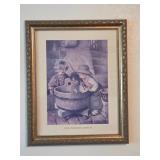 Framed Print Depicting Children Around a Wooden Tu