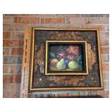 Framed Still Life Painting of Fruit with Ornate Gi