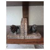 Marble and Metal Lion Motif Bookends