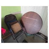 Round Wooden Tabletop and Folding Metal Chairs