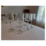 Six Etched Glass Wine Goblets with Floral Pattern