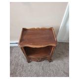 Wooden Nightstand With Drawer and Ornate Details