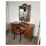 Wood Vanity Set with Mirror and Chair