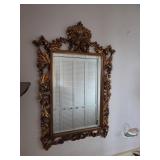 Ornate Gold Gilt-Framed Wall Mirror with Decorativ