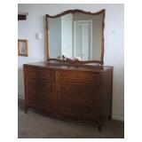 Wooden Dresser With Mirror and Brass Handles