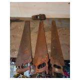 Three Vintage Hand Saws with Carved Wooden Handles