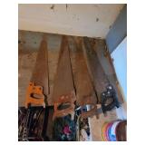 Five Vintage Hand Saws with Wooden Handles