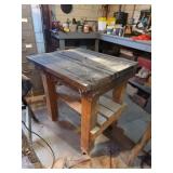 Wooden Workbench with Shelf and Iron Top